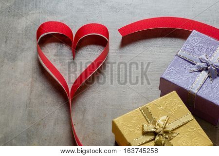 Valentine's Day Background,red Heart With Red White Rose ,ribbon And Present Box