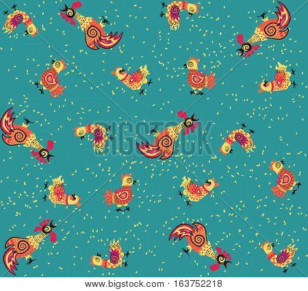 seamless retro vector pattern of rooster and hens silhouettes. Endless texture can be used for printing onto fabric. eps10