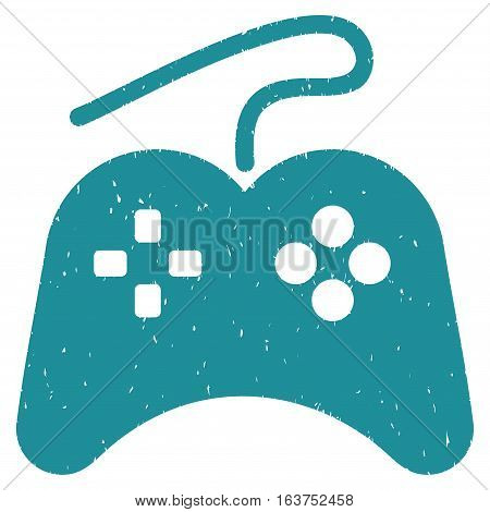 Gamepad grainy textured icon for overlay watermark stamps. Flat symbol with unclean texture. Dotted vector soft blue ink rubber seal stamp with grunge design on a white background.