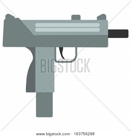 Submachine gun security and military weapon. Metal automatic gun. Criminal and police firearm vector illustration isolated on white.