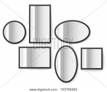 Photo image frames with mirror reflection surface vector illustration. Set of photo frame for exhibition in museum
