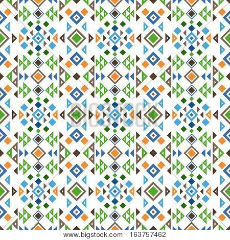 Geometric mosaic pattern with green and blue elements on white background. Vector illustration