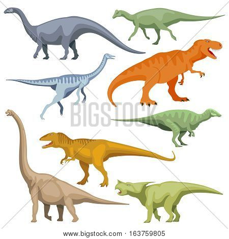 Cartoon dinosaurus, reptiles vector. Set of color cartoon dinosaur, illustration of prehistoric predator dinosaur