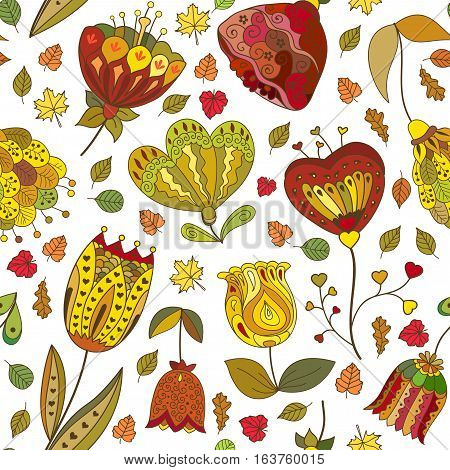 Vector autumn doodles seamless pattern for web page background.