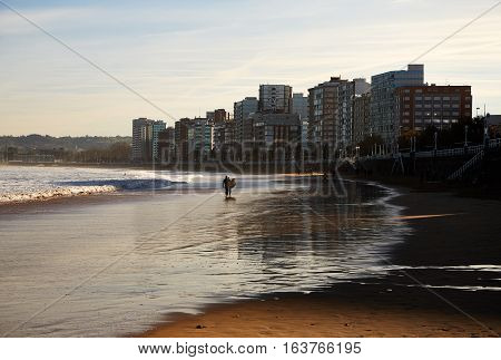landscape of Gijon beach. travel destination in north of Spain Europe