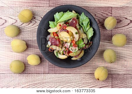 Spicy Sour Chinese Sausage Salad With Peach Honey - Compote .