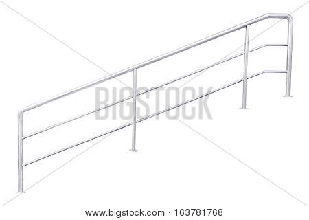 Stainless steel staircase railing isolated on white with clipping path.