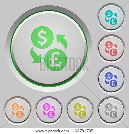 Dollar Pound exchange color icons on sunk push buttons