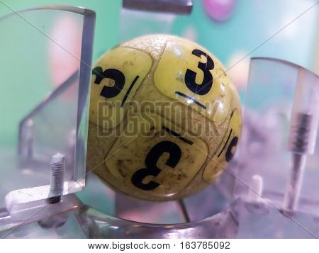 Bucharest Romania 21 February 2016: Image of lottery balls during extraction of the winning numbers.