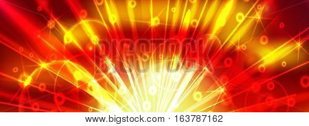 Yellow rays of the sun on a bright red background.  Abstract background.  Vector design.