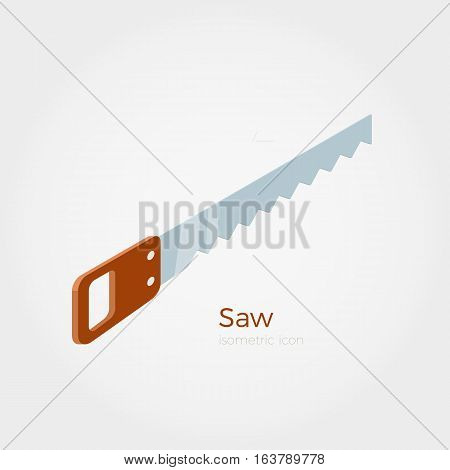 Hacksaw vector illustration in isometric style. Timber equipment element. Isolated object on white background.