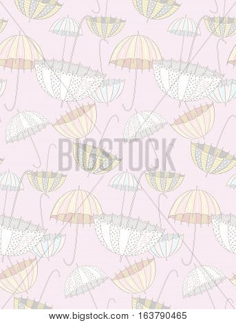 Umbrellas on pink gentle background. Vector pattern illustration.