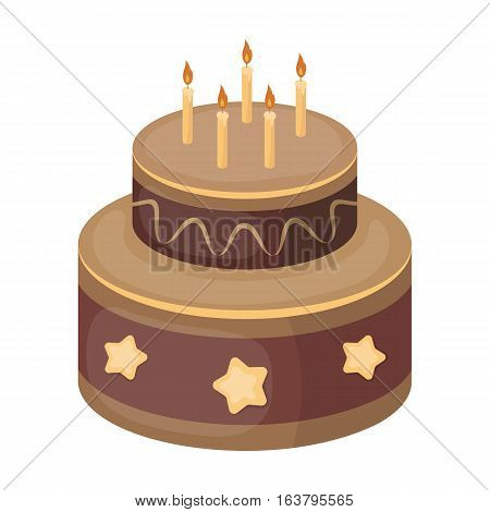 Chocolate cake with stars icon in cartoon design isolated on white background. Cakes symbol stock vector illustration.