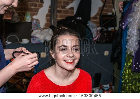 Make-up Artist Doing The Make-up For Nice Girl