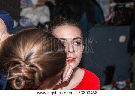 Make-up Artist Doing The Make-up For Nice Girl