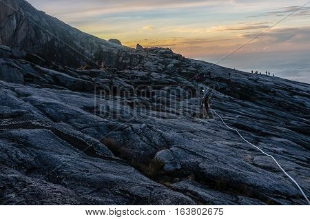Ranau,Sabah-April 30,2014:View from Low's Peak of mountain Kinabalu,Sabah.Its the highest mountain in Malaysia is one of Borneo's most popular tourist attractions & climbers.