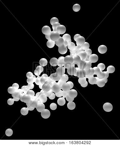 Abstract of chaotic white blobs with subsurface scattering in black background. 3D illustration