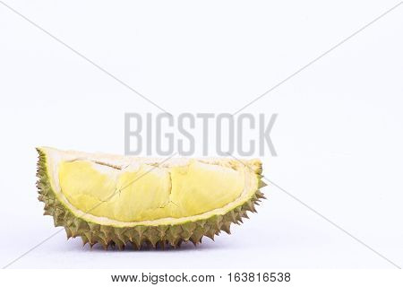 yellow peeled   durian  mon thong is king of fruits durian and  fruit plate tropical durian on white background healthy durian fruit food isolated