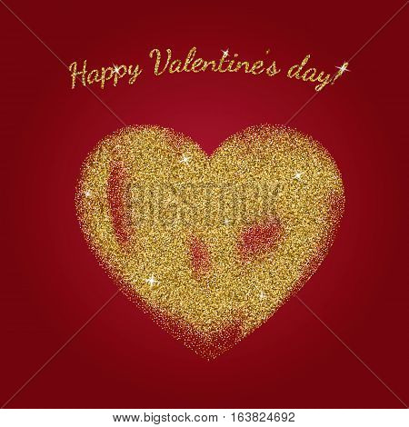 Gold glitter heart sign with sparkles isolated on red background. Gold sparkles and glitter vector illustration.
Valentine's day greeting card. Design for wedding card, valentine, save the date.