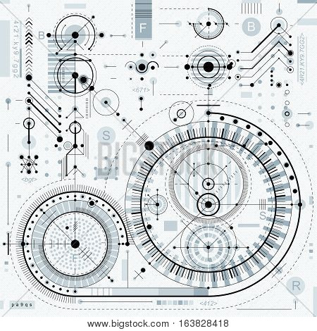 Vector industrial and engineering background future technical plan. Perspective blueprint of mechanism mechanical scheme. For use as website background.