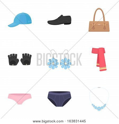 Clothes set icons in cartoon style. Big collection of clothes vector symbol stock