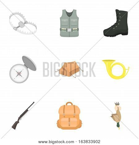 Hunting set icons in cartoon style. Big collection of hunting vector symbol stock