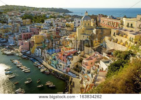Corricella village on Procida island in Italy