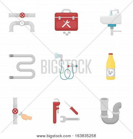 Plumbing set icons in cartoon style. Big collection of plumbing vector symbol stock