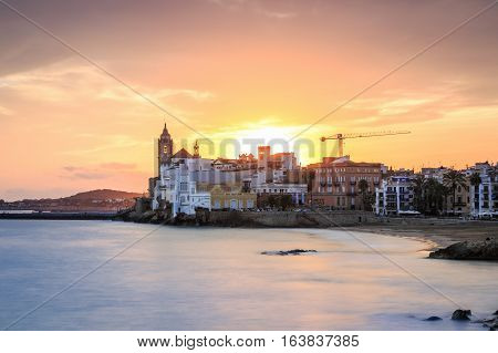 Beautiful Town Of Sitges At Sunset, Spain