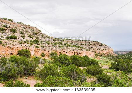 Tsankawi cave dwellings in cliffs at Bandelier National Monument
