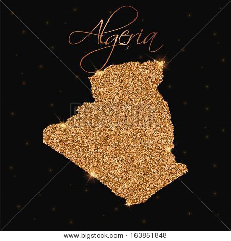 Algeria Map Filled With Golden Glitter. Luxurious Design Element, Vector Illustration.