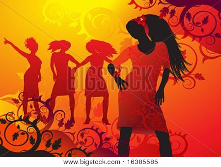 heiße Glamour Girls tanzen auf Blumen Hintergrund (Vektor)