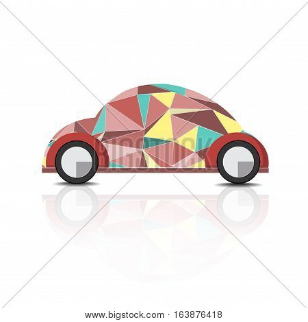 Vector illustration of beetle car, design by using colorful triangular combined in the vehicle shape.