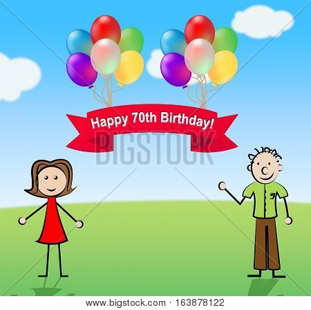 Happy Seventieth Birthday Party Celebration 3D Illustration