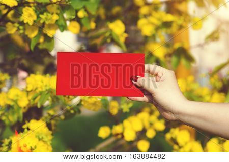 Hand Give Money In Red Envelopes - Ang Pow Or Red Packet To Someone For Chinese New Year / Tet Holid