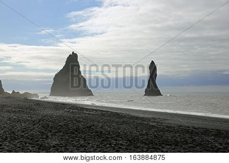 Halsanefshellir sea cave. Reynisfjara Beach in Iceland