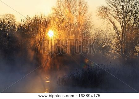 sunrise on hunting lake, dawn, hunting wilderness area