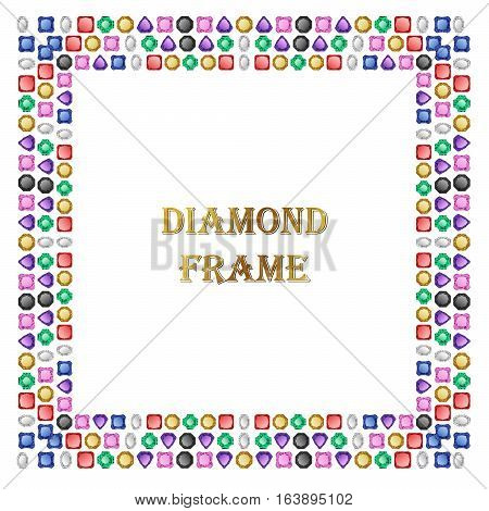 Diamonds square frame. Vector illustration jewelry. Abstract vector border on white background.