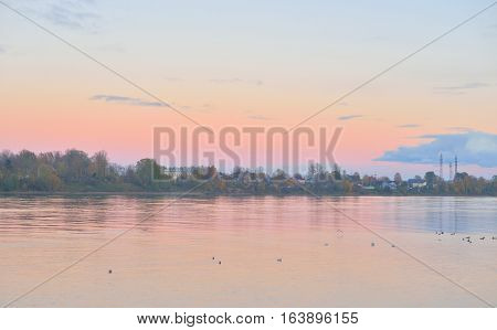 View of Neva River at evening in St.Petersburg Russia.
