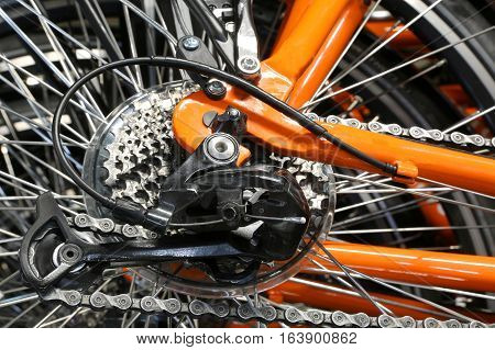 Set Of Rear Sprockets And A Derailleur Of A Bicycle