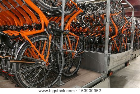 Trucks For Transportation Of Bicycles In A Warehouse