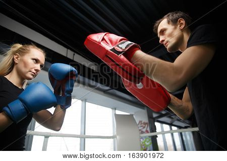Photos young sportsmens engaged in boxing in gym