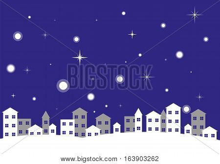 City night winter landscape. Vector flat illustration