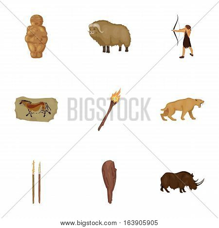 Stone age set icons in cartoon design. Big collection of stone age vector symbol stock illustration