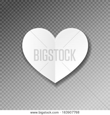 white paper heart shape origami with shadow on transparence background to valentines day design, vector illustration eps 10