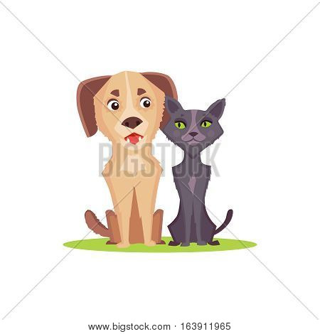 Cartoon isolated dog and cat on white background.