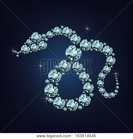 Happy new year 2025 creative greeting card with Snake made up a lot of diamonds