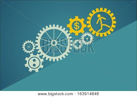 Set of gears with worker and money symbols inside