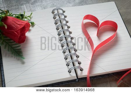 Valentine's Day Background,red Heart With Red White Rose ,ribbon And Present Box