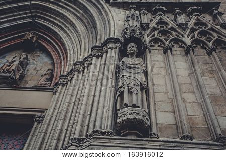 Cathedral Holy Cross and Saint Eulalia. Europa, Barselona, Spain. Old Building in Barcelona, Spain